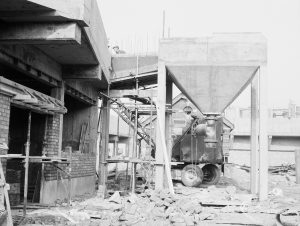 Riverside Sewage Works Extension XIII, showing concrete hopper on columns, 1966