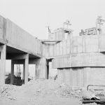 Riverside Sewage Works Extension XIII, showing the ‘fortress’ and connecting viaduct or aqueduct, 1966