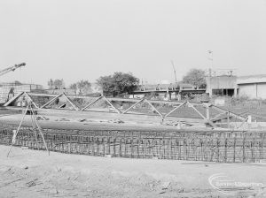 Riverside Sewage Works Extension XIII, showing steel circular frame for revolving mixer, 1966