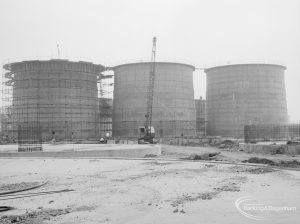 Riverside Sewage Works Extension XIII, showing two completed circular digesters, and a third nearing completion, 1966