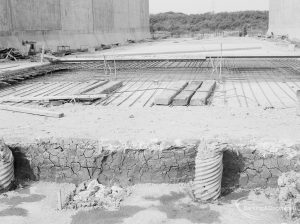 Riverside Sewage Works Extension XIII, showing foundations for storm tanks [note hollow screen in tank in foreground], 1966
