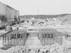 Riverside Sewage Works Extension XIII, showing steel cages and party storm tank foundation, 1966