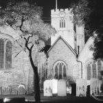 Barking Abbey 1300th anniversary, showing floodlighting of St Margaret’s Church and Churchyard graves, 1966
