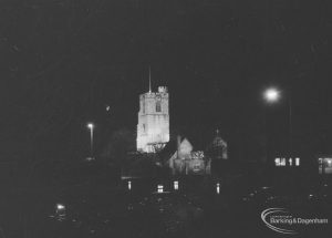 Barking Abbey 1300th anniversary, showing floodlighting of St Margaret’s Church, 1966