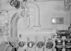 Heating, showing part of boiler pipes to be renewed at Heath Park substation, 1966