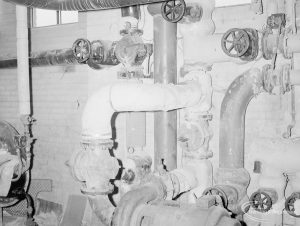 Heating, showing L-shaped large-bore pipes leading from pumps at Heath Park substation, 1966