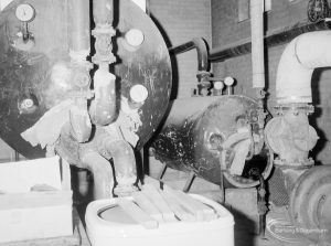 Heating, showing large and small boilers with gauges at Heath Park substation, 1966