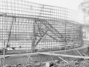 Riverside Sewage Works Reconstruction XIV, showing arc of large circular digester with reinforced steel base, 1966