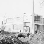 Riverside Sewage Works Reconstruction XIV, showing one end of control room building, 1966