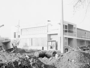 Riverside Sewage Works Reconstruction XIV, showing one end of control room building, 1966