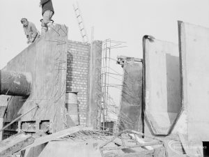 Riverside Sewage Works Reconstruction XIV, showing elevated brickwork and concrete channels for sludge, 1966