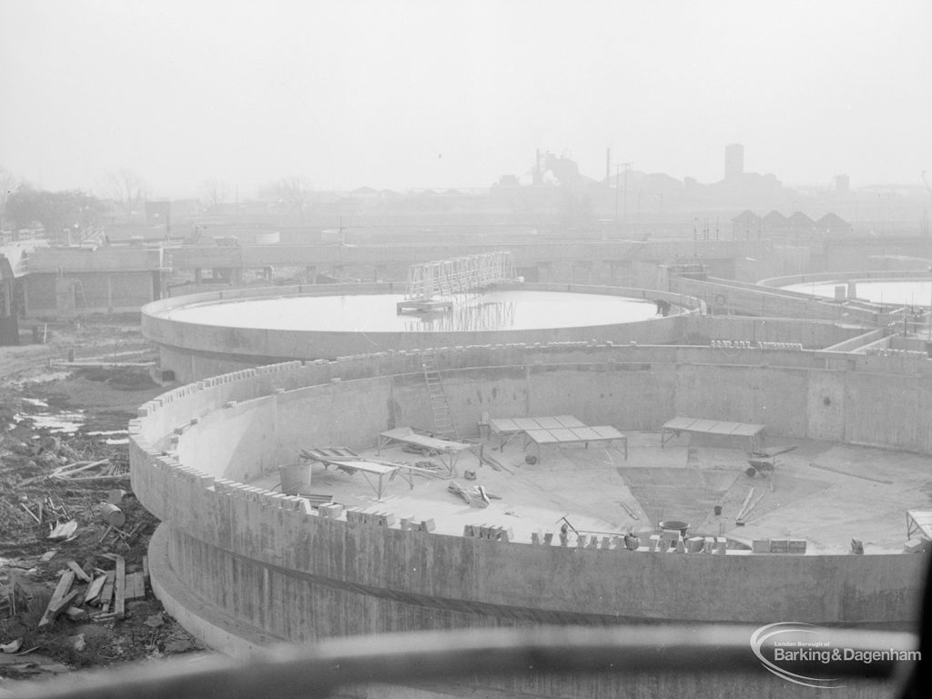 Riverside Sewage Works Reconstruction XIV, showing two completed and one nearly completed mixer, 1966