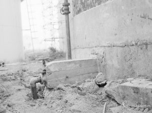 Riverside Sewage Works Reconstruction XIV, showing concrete blocks at base of concrete wall, 1966