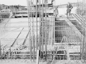Riverside Sewage Works Reconstruction XIV, showing half-covered reinforced roof of CT extension, 1966