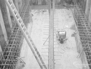 Riverside Sewage Works Reconstruction XIV, showing the floor below CT extension, revealing steel web, 1966