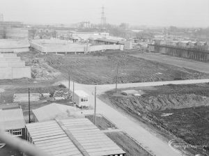 Riverside Sewage Works Reconstruction XIV, showing aerial view of cleared rectangle and hub, 1966