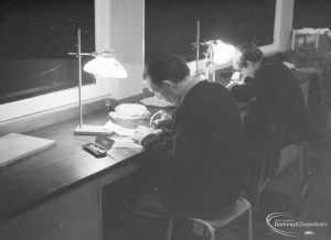 Further Education, showing engraving class at John Preston School, Marks Gate with two students at work at lighted bench, 1966