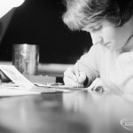 Further Education, showing engraving class at John Preston School, Marks Gate, closeup of female student engraving copper plate, 1966