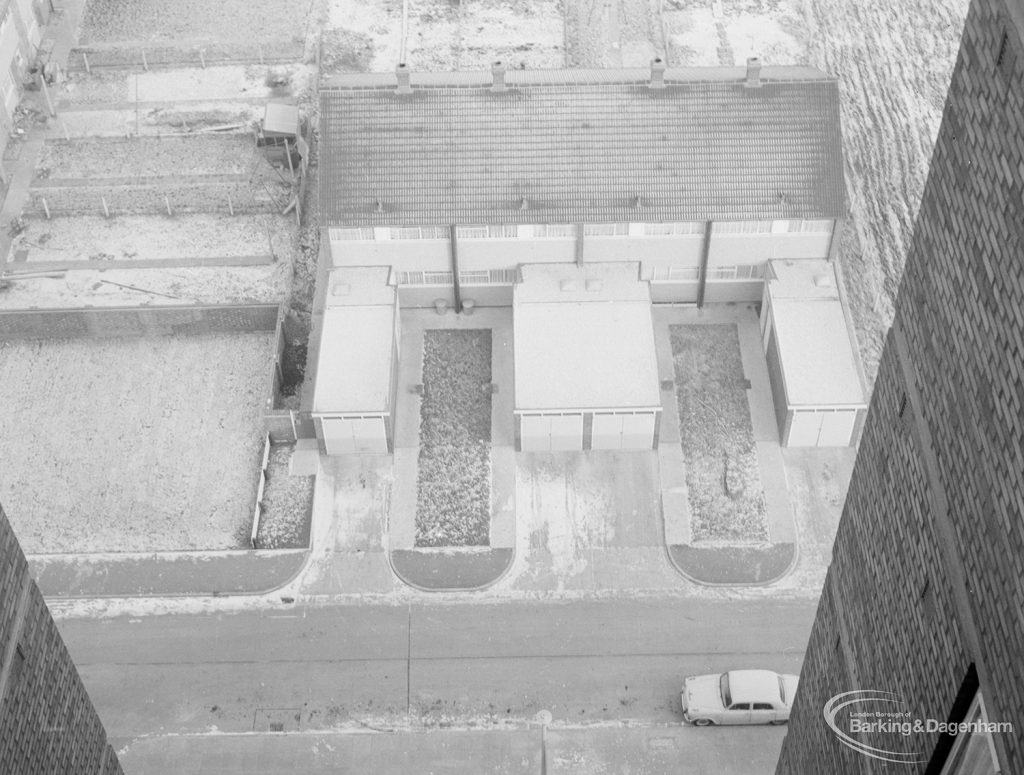 Thaxted House, Siviter Way, Dagenham, showing view looking immediately below and towards the north, from sixteenth storey, 1967