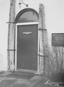 Valence House, Dagenham, showing whalebones flanking door, 1967