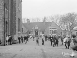 Barking Church of England School, later known as St. Margaret’s Church of England School, Back Lane, Barking, showing children in playground, 1967