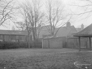 Barking Church of England School, later known as St. Margaret’s Church of England School, Back Lane, Barking, showing outbuildings and seen from field, 1967
