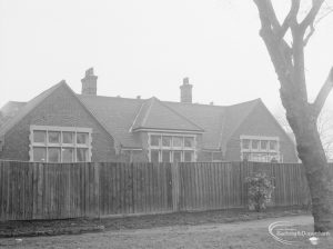 Barking Church of England School, later known as St. Margaret’s Church of England School, Back Lane, Barking, showing smaller buildings behind main school building, seen from west, 1967