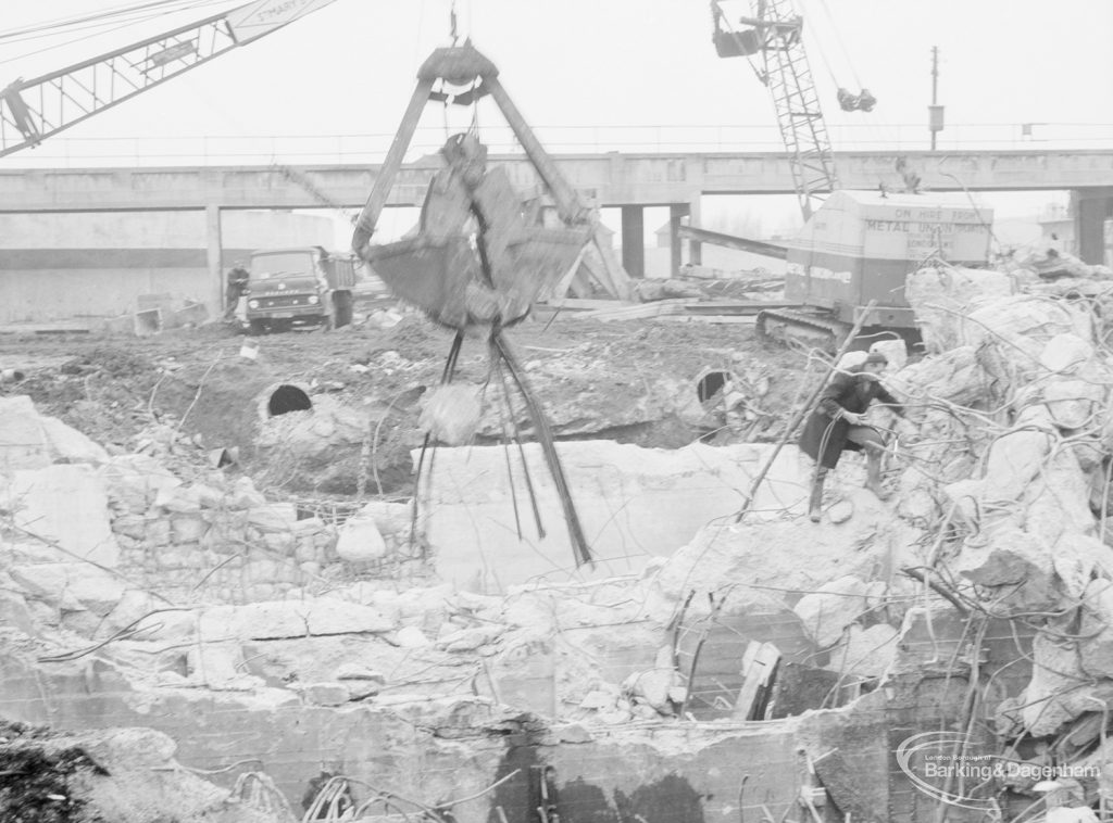 Sewage Works Reconstruction XV, showing demolition of old power station, 1967