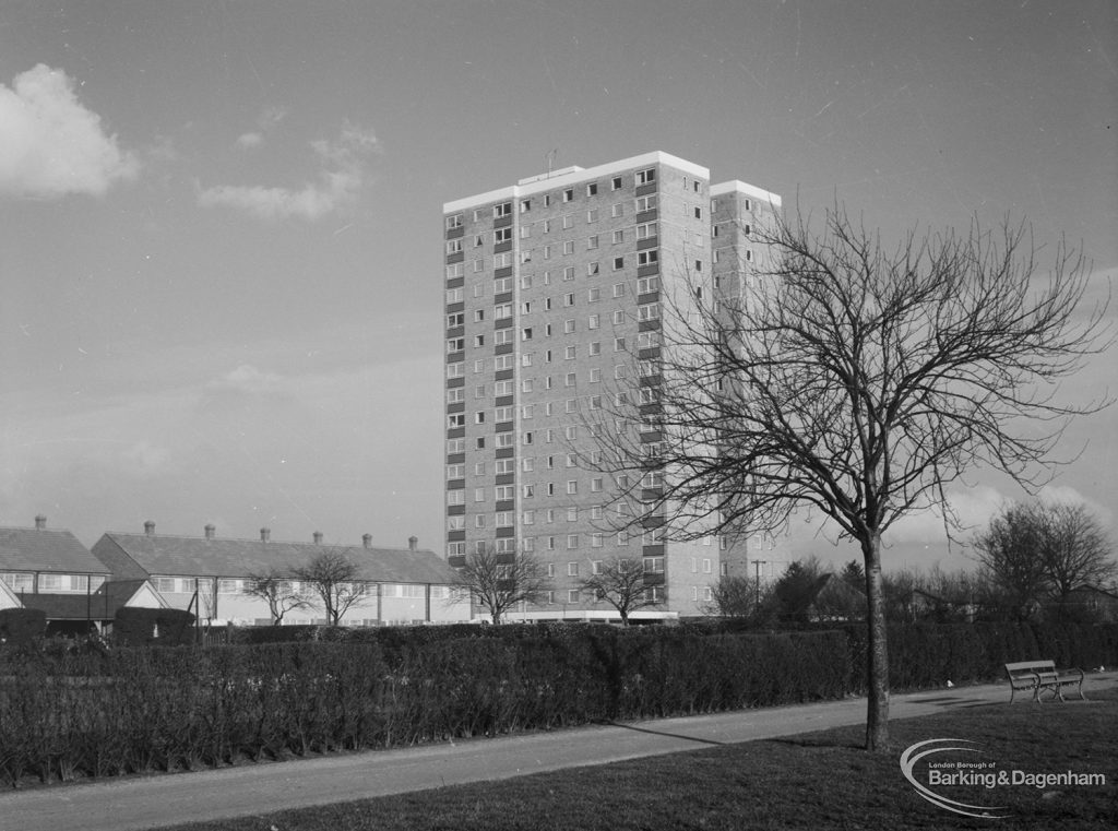 Housing, showing Thaxted House, Siviter Way, Dagenham, from Old Dagenham Park, 1967