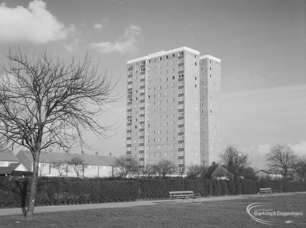 Housing, showing Thaxted House, Siviter Way, Dagenham, from Old Dagenham Park, 1967