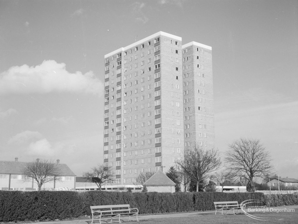 Housing, showing Thaxted House, Siviter Way, Dagenham, from Old Dagenham Park, 1967