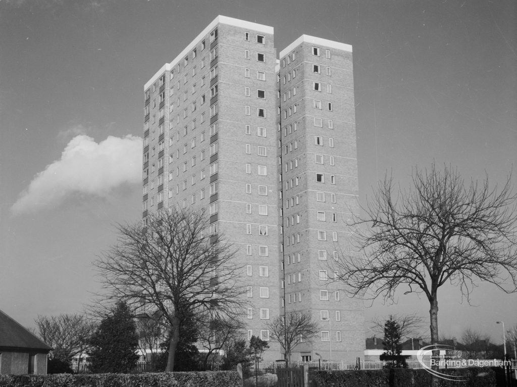 Housing, showing Thaxted House, Siviter Way, Dagenham, from Old Dagenham Park, 1967