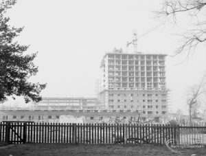 Housing, showing Thaxted House, Siviter Way, Dagenham from south-east, with fence below, 1967