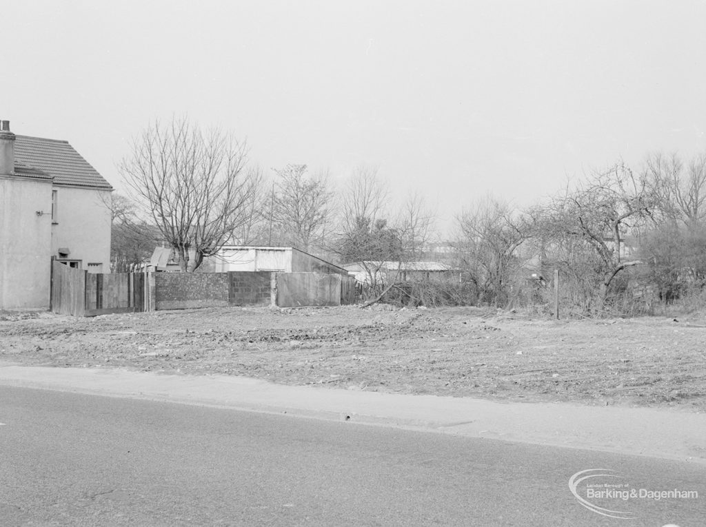 Crown Street, Old Dagenham Village, showing cleared area on north side next to white block, 1967