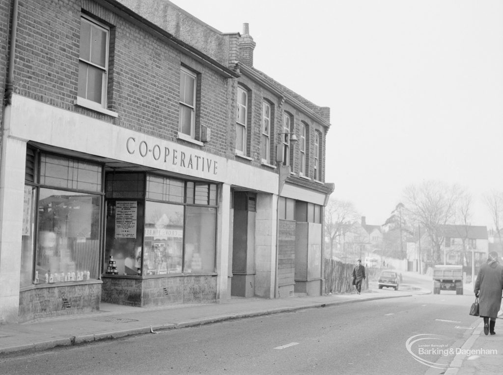 Crown Street, Old Dagenham Village, showing the Co-operative store, still trading, looking west, 1967