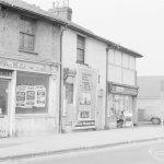 Old Dagenham Village, showing shops in Rainham Road South at junction with Crown Street, 1967