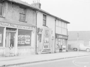 Old Dagenham Village, showing shops in Rainham Road South at junction with Crown Street, 1967