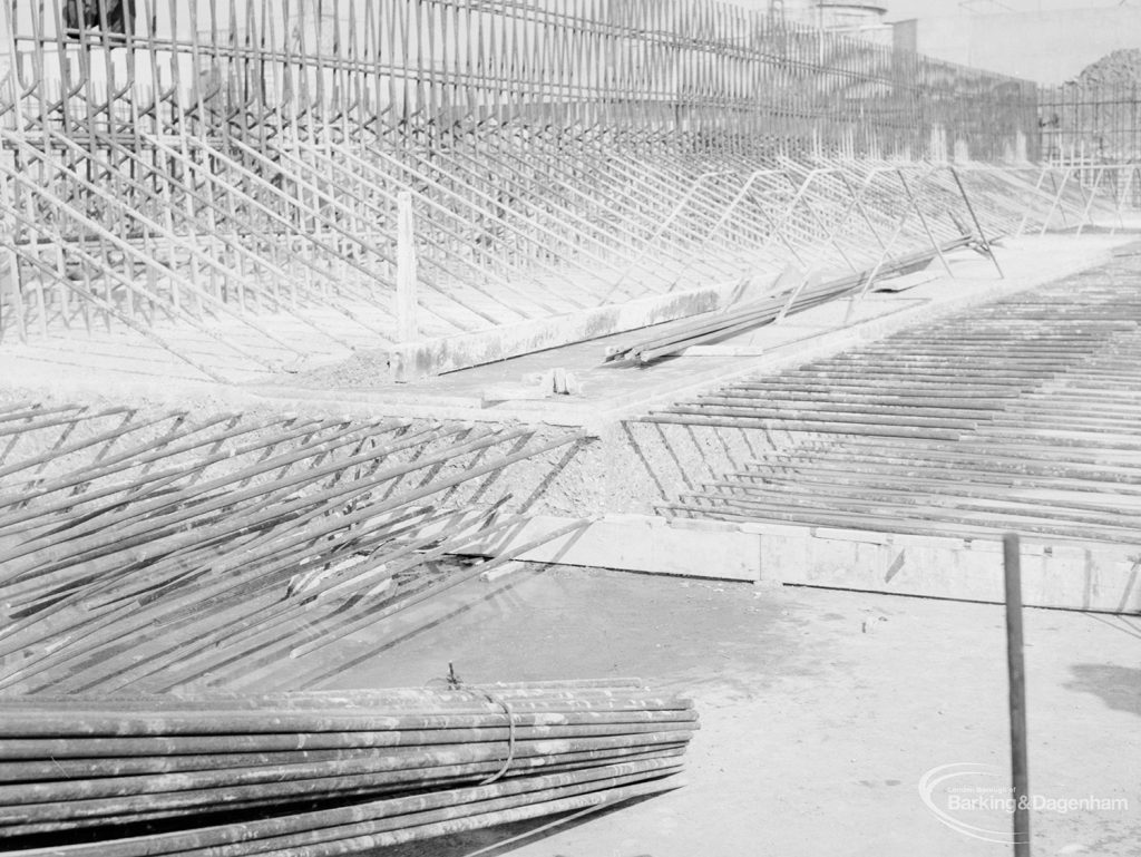 Sewage Works Reconstruction XVII (French’s contract), showing steel walling and flooring for storm tank, 1967