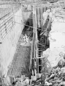 Sewage Works Reconstruction XVII (French’s contract), showing reinforcement and walling to excavated powerhouse, 1967