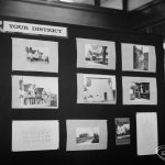 Victoria and Albert Vanishing History exhibition at Rectory Library, Dagenham, showing display stand with Your District local photographs, 1967