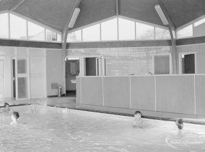 Swimming pool at Faircross Special School, Hulse Avenue, Barking, showing the walls and roof structure, 1967