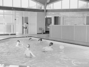 Swimming pool at Faircross Special School, Hulse Avenue, Barking, showing circle of boys, all about to dive, 1967