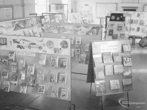 Barking Libraries Children’s Book Week at Valence House, Dagenham, showing view from above of display stands, 1967