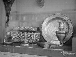 Victoria and Albert Renaissance Art exhibition at Rectory Library, Dagenham, showing dish and other objects, 1967