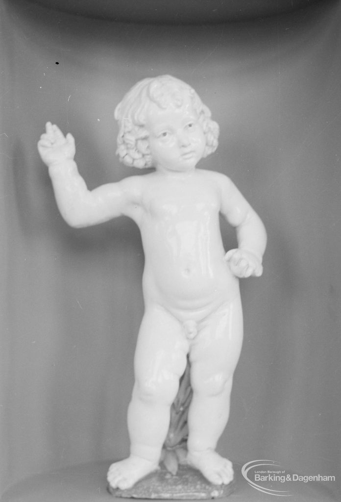 Victoria and Albert Renaissance Art exhibition at Rectory Library, Dagenham, showing porcelain cherub, 1967