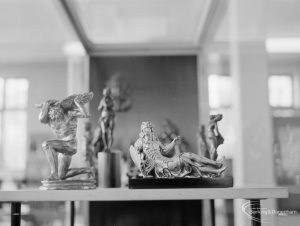 Victoria and Albert Renaissance Art exhibition at Rectory Library, Dagenham, showing Hercules, River God, and other small figures, 1967