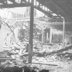 Fire at Barking Central Library, showing ‘four poster’ view of central area going to east wall, 1967