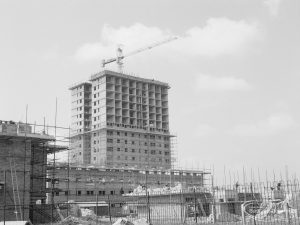 Housing development, showing complex of tower blocks of flats at Becontree Heath, 1967
