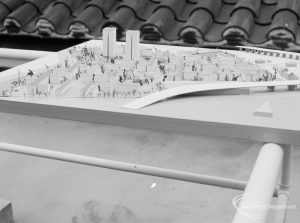 London Borough of Barking Architects Department redevelopment model of housing estate in Harts Lane, Barking, looking from south-south-east, 1967