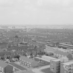 View from top of Thaxted House, Siviter Way, Dagenham, looking north-west across Church Elm Lane, with Hollidge Way in foreground [view west of EES11983], 1967